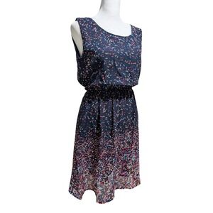 SM Wardrobe Navy Blue Confetti Print Sleeveless Fit and Flare Dress M/L NWT